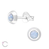 Joy|S - Zilveren petit oorbellen 5 mm licht blauw Swarovski