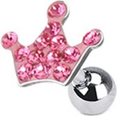 Tragus piercing kroon roze