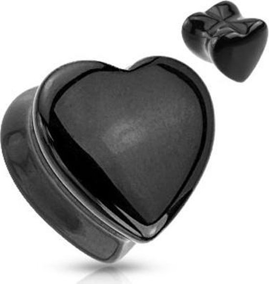 10 mm Double-flared plug zwart hart steen
