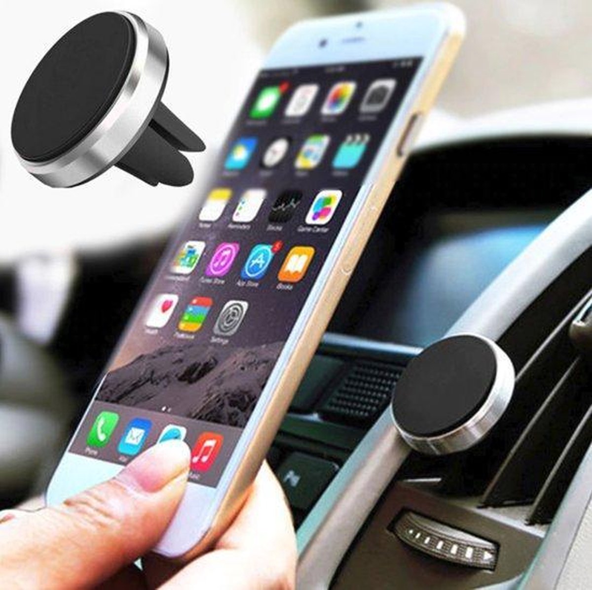Universele Magneet Telefoon Houder - voor in de auto - Ventilatierooster - Navigatie - Zilver