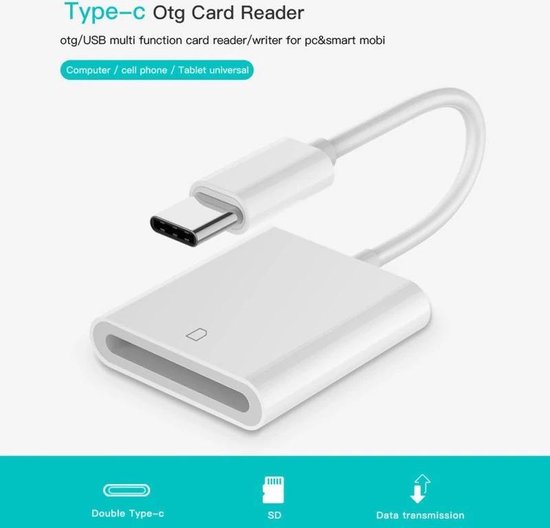 SD kaartlezer USB-C voor iPad pro (2018) -  MacBook en Samsung Galaxy - SD kaartlezer USB-C Voor IOS – Wit - Merkloos