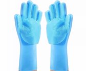 Magic siliconen schoonmaak handschoenen met ingebouwde borstels - multi-functionele poetshandschoenen - blauw - 1 paar