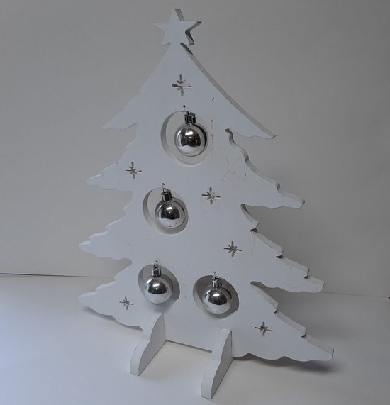 verzekering Nieuwe betekenis Lenen Witte houten kerstboom met zilverkleurige ballen | bol.com