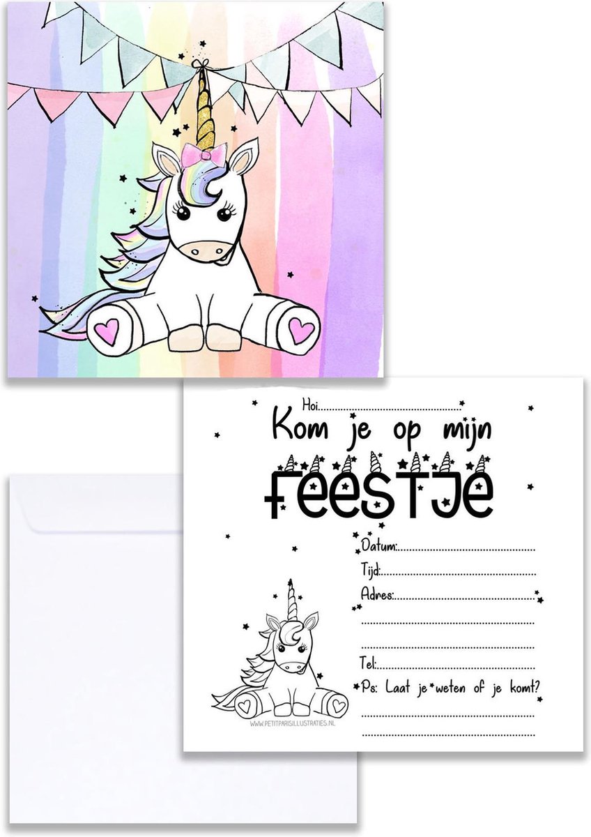 Hedendaags bol.com | Uitnodiging Kinderfeestje Eenhoorn - Unicorn - Kinder HC-19