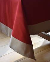 100% Katoen Tafellaken- Tafelkleed - Tafelzeil - Kerst - Feestdagen - Kersttafellaken - Hoogwaardig - Duurzaam - Rand - Bordeaux - Rood - Beige Rand - 148 cm x 300 cm