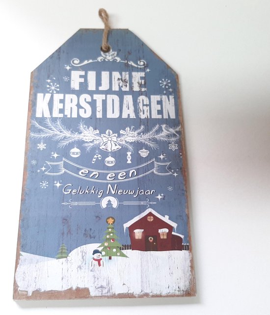 Houten tekstbord lichtblauw Fijne kerstdagen en een gelukkig nieuwjaar versie-3