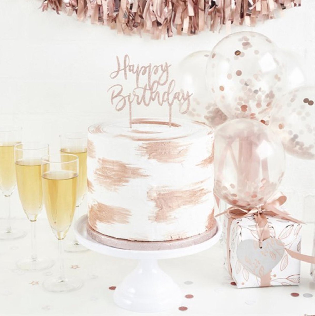 Happy birthday taart topper rose goud