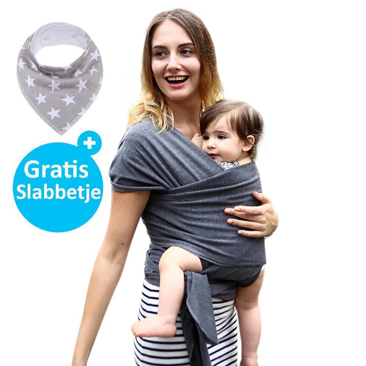 Baby Garden draagdoek grijs - Ergonomisch - Original - Gratis slabbetje
