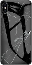 Marmer Back cover voor Apple iPhone X - iPhone XS - Zwart - Wit - TPU + Gehard Glas Hoesje
