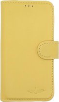 Galata Plain bookcase Apple iPhone X / Xs coque cuir véritable jaune | Espace pour trois cartes | Boîte de rangement pour billets de banque | Fonction de support pratique | Fermeture magnétique | travail manuel par des artisans