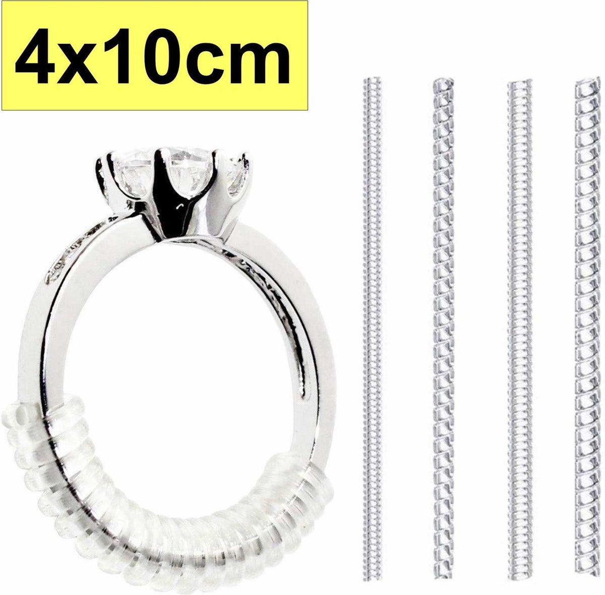 Fako Bijoux® - Ringverkleiner Set - 4x10cm - Ring Verkleiner Onzichtbaar - Ring Adjuster - Transparant + GRATIS zilverwerk doekje - Fako Bijoux®