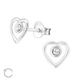 Joy|S - Zilveren hartje met Swarovski oorbellen 7 mm