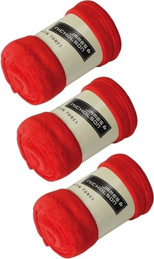 3x Fleece dekens/plaids rood 120 x 160 cm - Woondeken - Fleecedekens