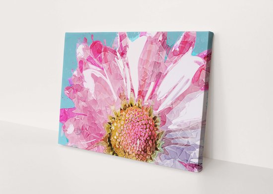 Roze bloem | Polygon Art | Canvasdoek | Wanddecoratie | 60CM x 40CM | Schilderij | Foto op canvas