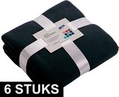 6x Fleece dekens/plaids marineblauw 130 x 170 cm -  Woondeken - Fleecedekens