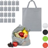 Relaxdays 20x boodschappentas - stoffen tas - effen gekleurd opvouwbaar - 50x40 – grijs