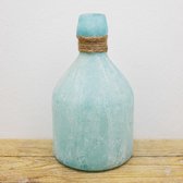 SENSE Fles Vaas Frosted Blauw - Glazen vaas -  - Bloemenvaasje turquoise - Kleine Glazen Flesjes – Mini Fles Vaas