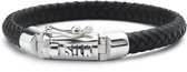SILK Jewellery - Zilveren Armband - Arch - 853BLK.23 - zwart leer - Maat 23