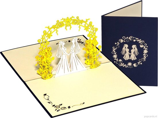 Popcards popupkaarten Trouwkaart Trouwen LHBTI Bruidspaar (vrouw-vrouw) Huwelijk Felicitatie pop-up kaart 3D wenskaart