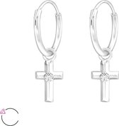 Joy|S - Zilveren petit kruisje oorbellen met Swarovski oorringen