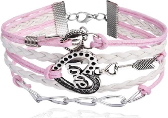 BY-ST6 meiden armband love in de kleur roze/wit