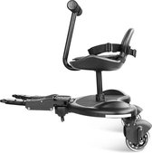 Buggy Board - Meerijdplankje met zitje en stuur - Universeel meerijdstoeltje kinderwagen - Inclusief inklapsysteem