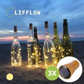 LIFFLOW (Set van 3) 1.5M / 15 Leds Warm Wit Flesverlichting / Kurklicht - Fles lampjes (LED - Zonnecel accu)