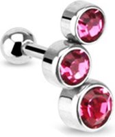 Helix piercing 3 steentjes rond roze