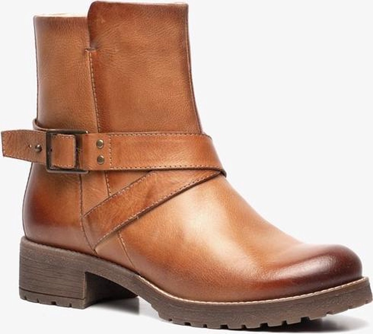 Hush Puppies gevoerde leren dames enkellaarsjes Cognac Maat 42