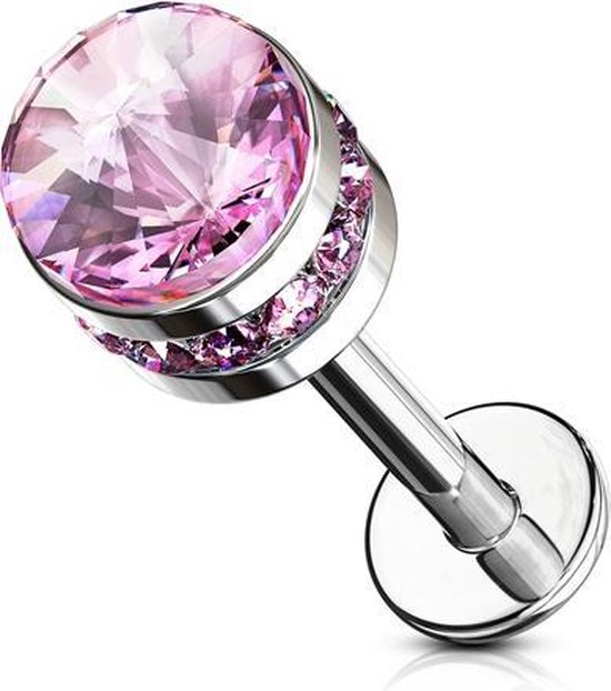 Piercing cylinder crystal gemmed steentjes roze ©LMPiercings