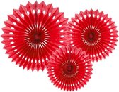 Ventilateurs en papier rouge Set 20-30cm 3 pièces