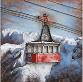 3D art Metaalschilderij - schilderij - wanddecoratie - Rode berglift - handgeschilderd - 100x100 cm