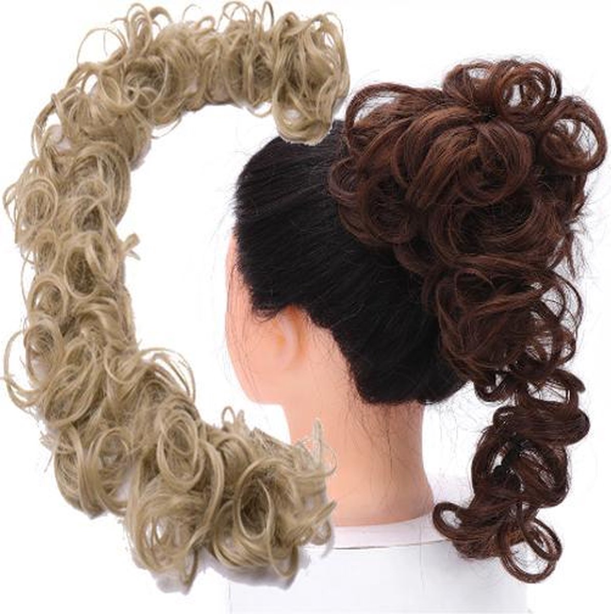 Twirl Scrunchie Messy Hair Bun Curly Extension Blond Asblond | Inclusief Luxe Bewaarzakje.