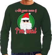 Foute Kersttrui / sweater - ask your mom i am real - groen voor heren - kerstkleding / kerst outfit S (48)