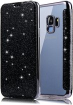 Samsung Galaxy S9 Plus Flip Case - Zwart - Glitter - PU leer - Soft TPU - Folio