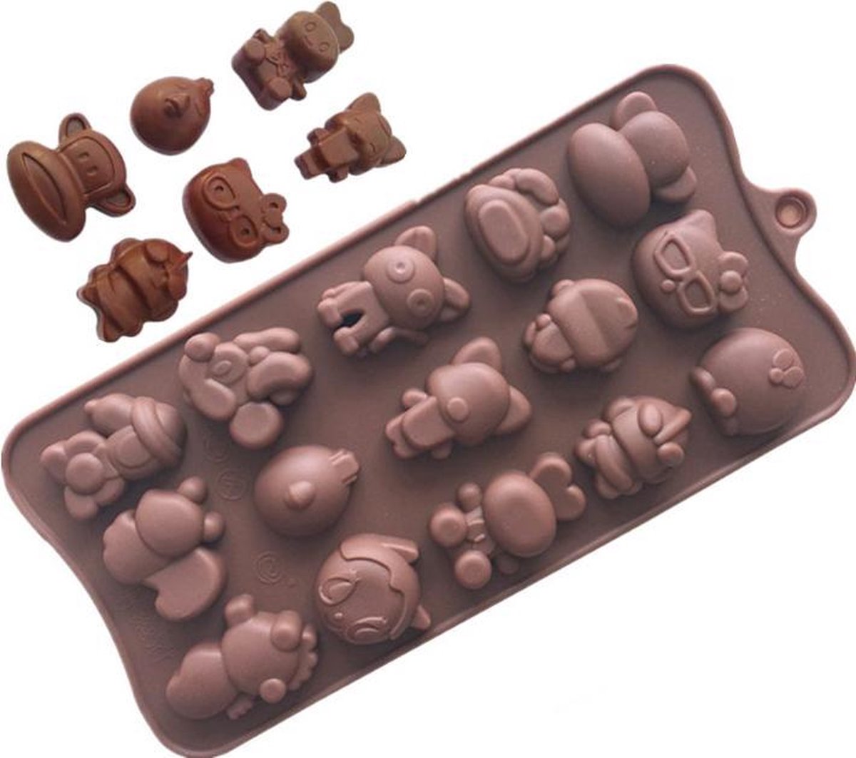 ProductGoods - Siliconen Bakvorm - Bonbonvorm - Chocoladevorm - 15 Stuks In Verschillende Dierenvorm - Bakvormen
