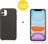 iPhone 11 Telefoonhoesje met 2 x Screenprotector | Siliconen Tpu Smartphone Back Cover Zwart | Gehard Beschermglas