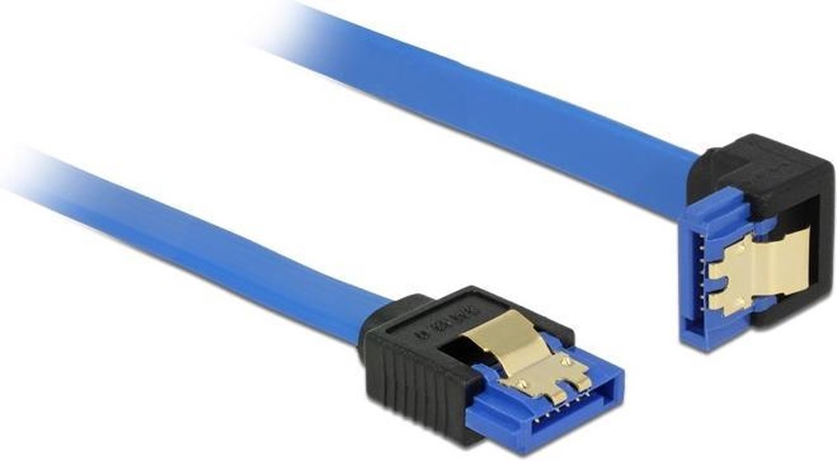 SATA datakabel - recht / haaks naar beneden - plat - SATA600 - 6 Gbit/s / blauw - 0,20 meter