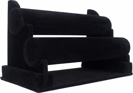 Armbanden display met 2 rollen zwart velours horizontaal