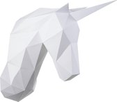 Wizardi 3D papercraft - Eenhoorn - Papieren wandsculptuur - Wit - 46 cm