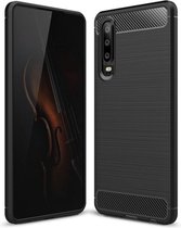 Luxe Back cover voor Huawei P30 – Zwart – Geborsteld TPU Carbon Case – Shockproof Hoesje