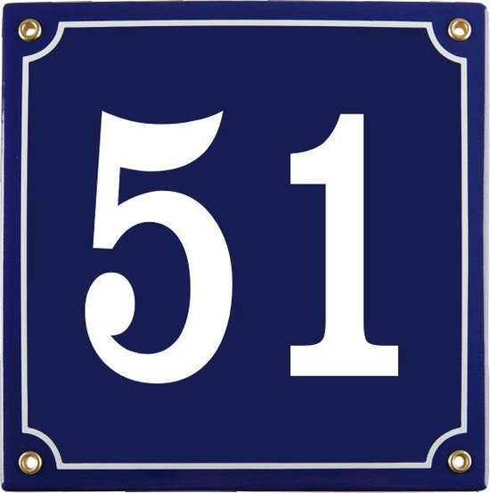 emaille huisnummer blauw nr. 51 | bol