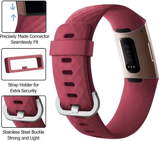 123Watches.nl Fitbit charge 3 sport wafel band - rood - SM | bol