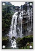 Tuinposter Waterval met Rotsen 40x60cm- Foto op Tuinposter (wanddecoratie voor buiten en binnen)