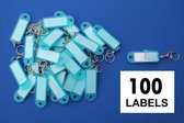 Openklapbare sleutellabels turquoise 60x22mm - 100 stuks