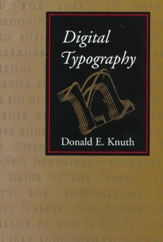 Boek 'Digital Typography' met een illustratie van typografische elementen en de tekst 'Donald E. Knuth'.