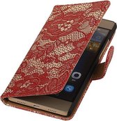 Sony Xperia Z5 Compact - Étui Portefeuille Booktype Rouge Dentelle