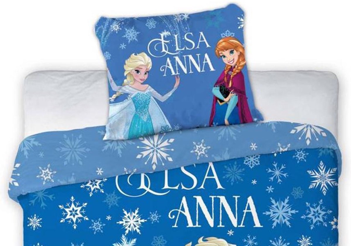 Bedding Frozen Leaves 100% Cotton Reversible Duvet Cover 140 x 200 cm Pillowcase 65 x 65 cm, Frozen with Elsa, Anna, Sven, Kristof and Olaf