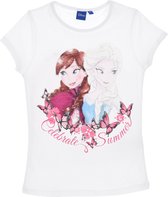 Disney Frozen T-shirt | Elsa  & Anna | Model "Celebrate Summer" | Wit | maat 128 cm | 8 jaar | 100% Katoen