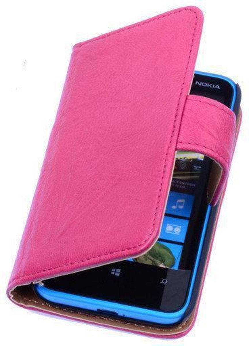 BestCases Fuchsia Luxe Echt Lederen Book Wallet Hoesje Nokia Lumia 625